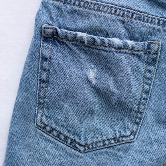 Pacsun Shorts Womens 27 Blue High Rise Festival Medium Wash Zip Fly Ripped Denim - Picture 6 of 10